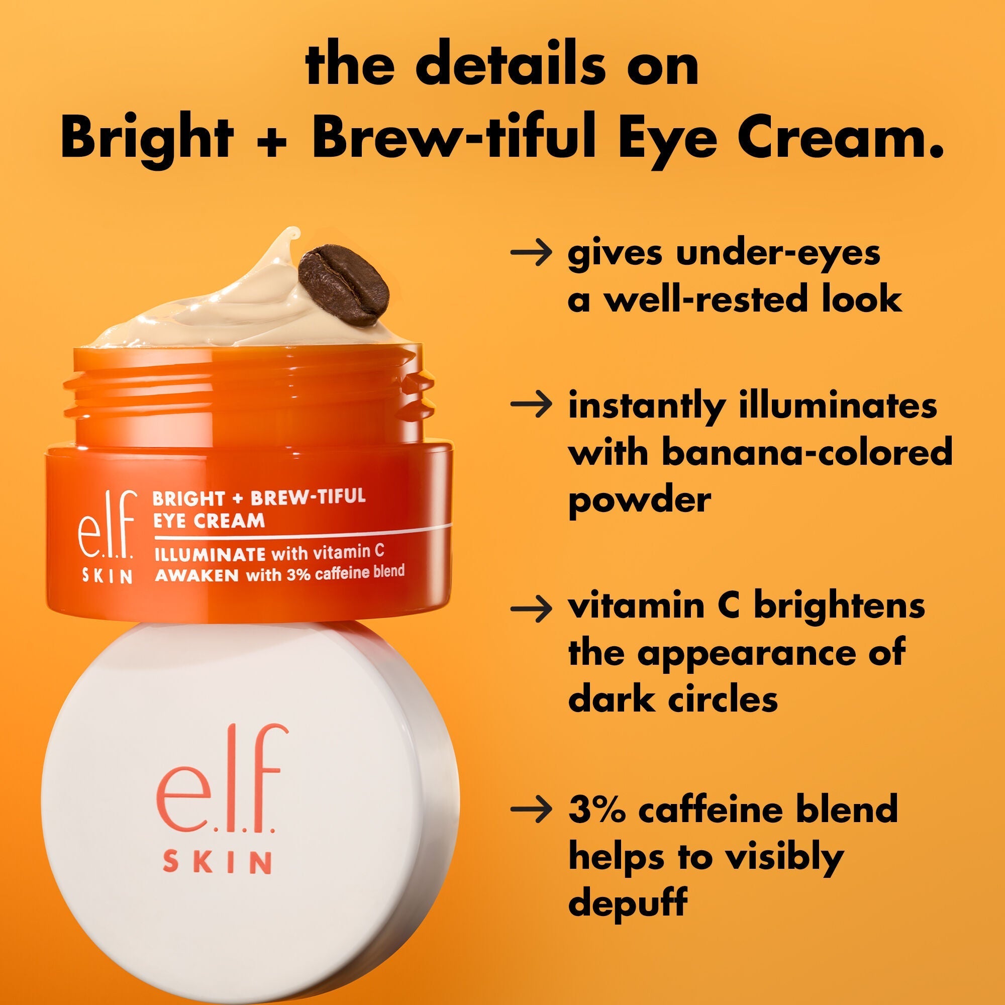 The Details About Bright + Brew-Tiful Under Eye Cream and gives you a well rested look.