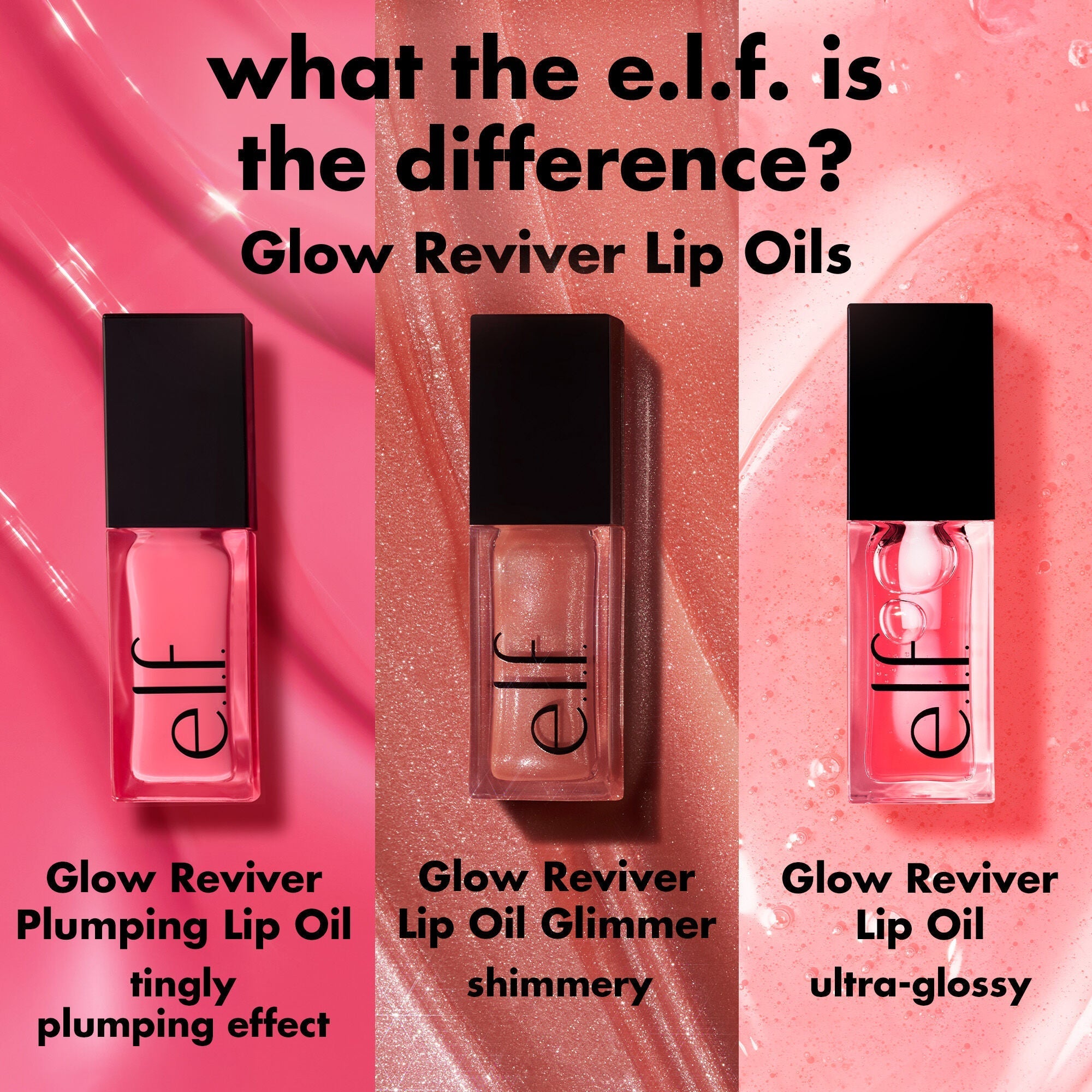 Glow Reviver Lip Oil Comparison Chart - Lip Plumping Oil vs Glimmer Lip Oil vs OG Lip Oil