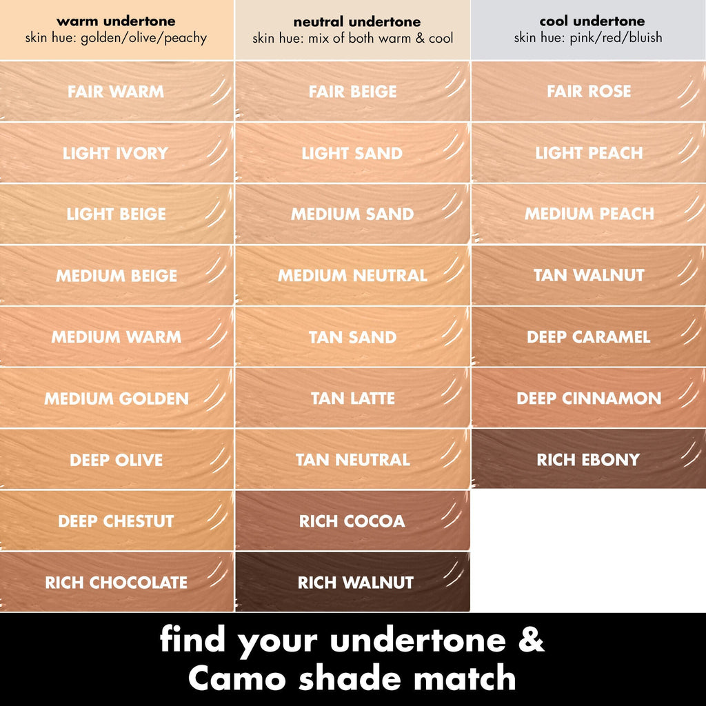 Hydrating Camo Concealer Shade Match and Undertone Chart for Different Skin Tones