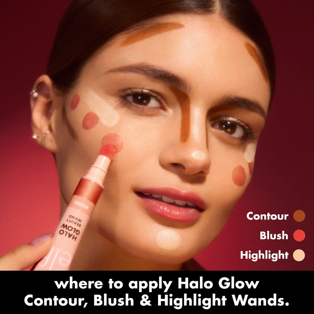 Face Map of Where to Apply Contour, Blush and Highlighter Using Halo Glow Beauty Wands