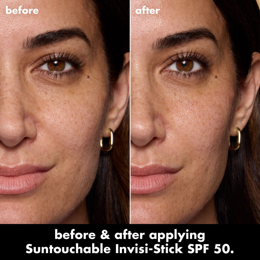 Before and After Applying Clear Sunscreen Stick SPF 50