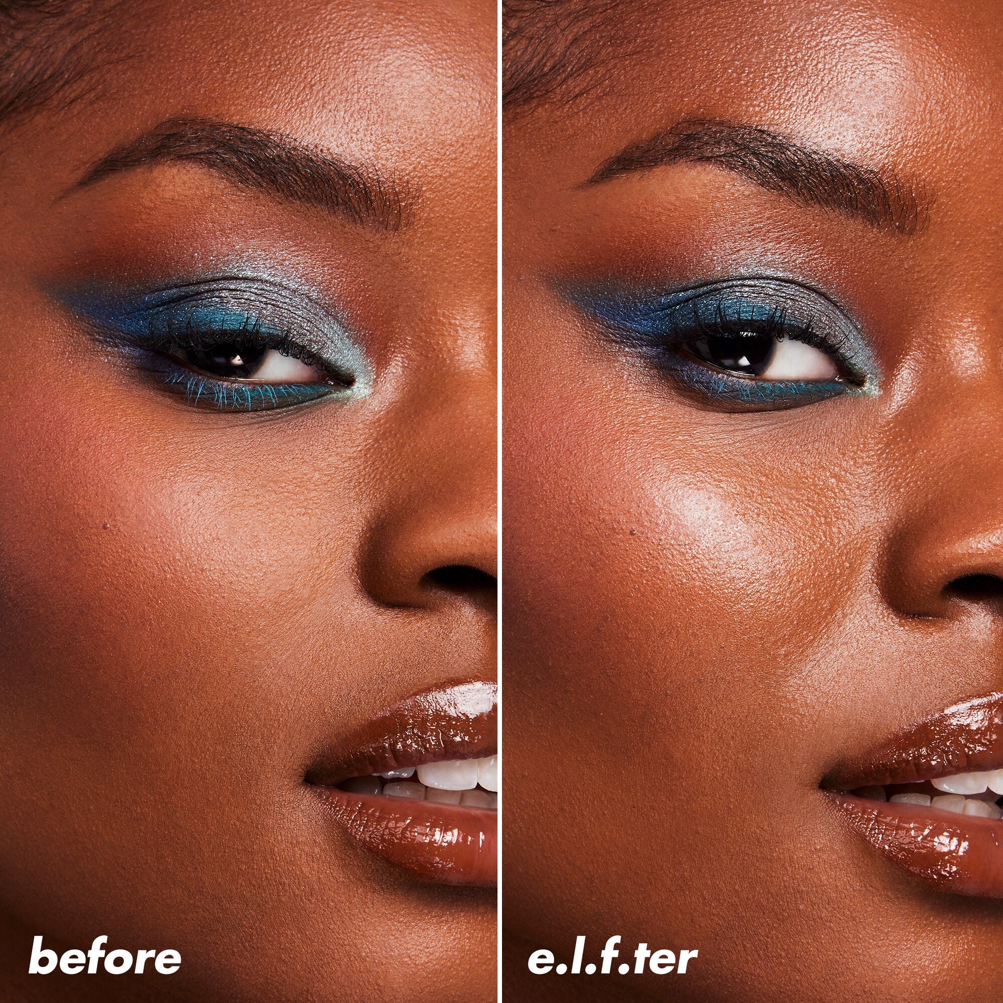 Before and After Applying Power Grip Dewy Setting Spray