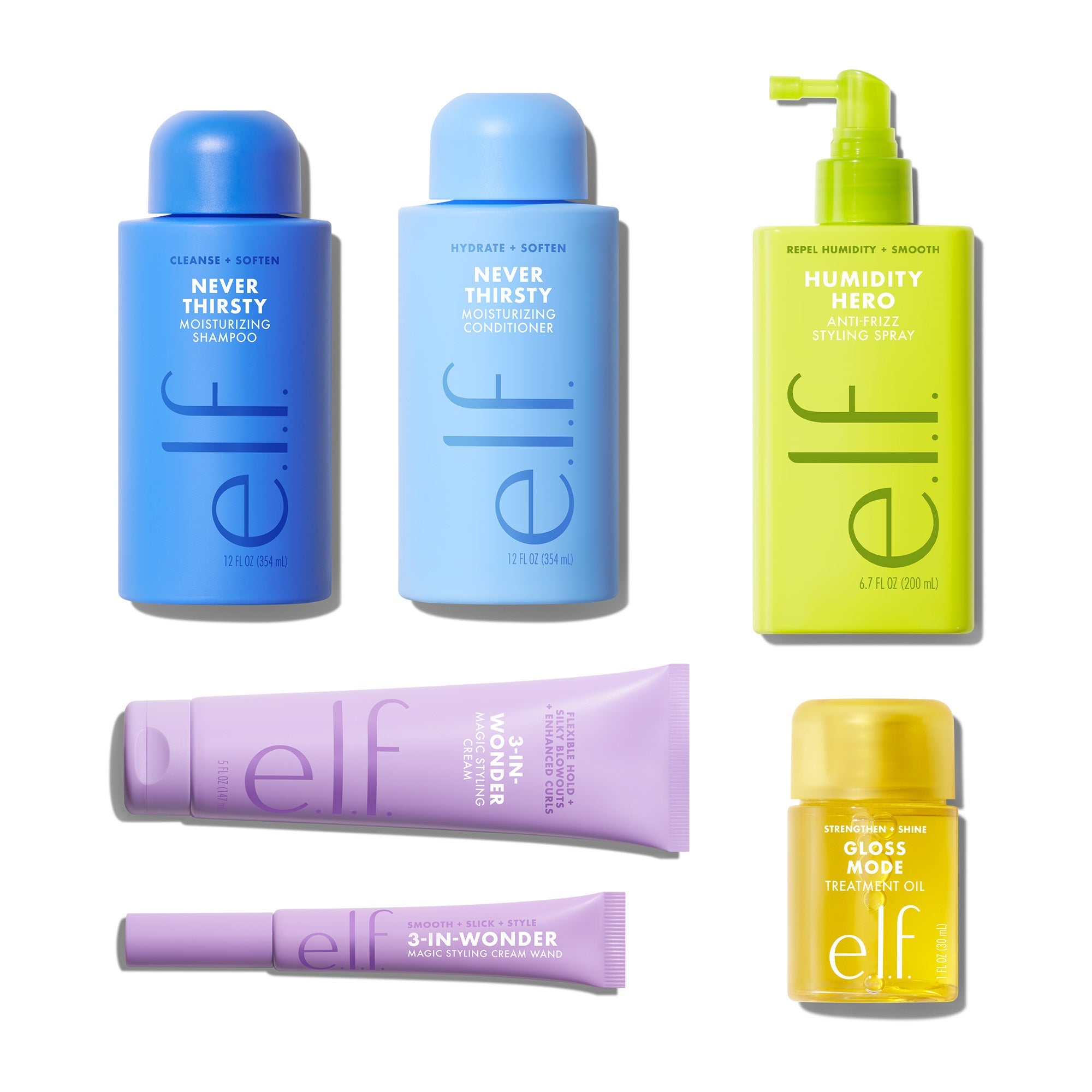 Collection of e.l.f. hair care products