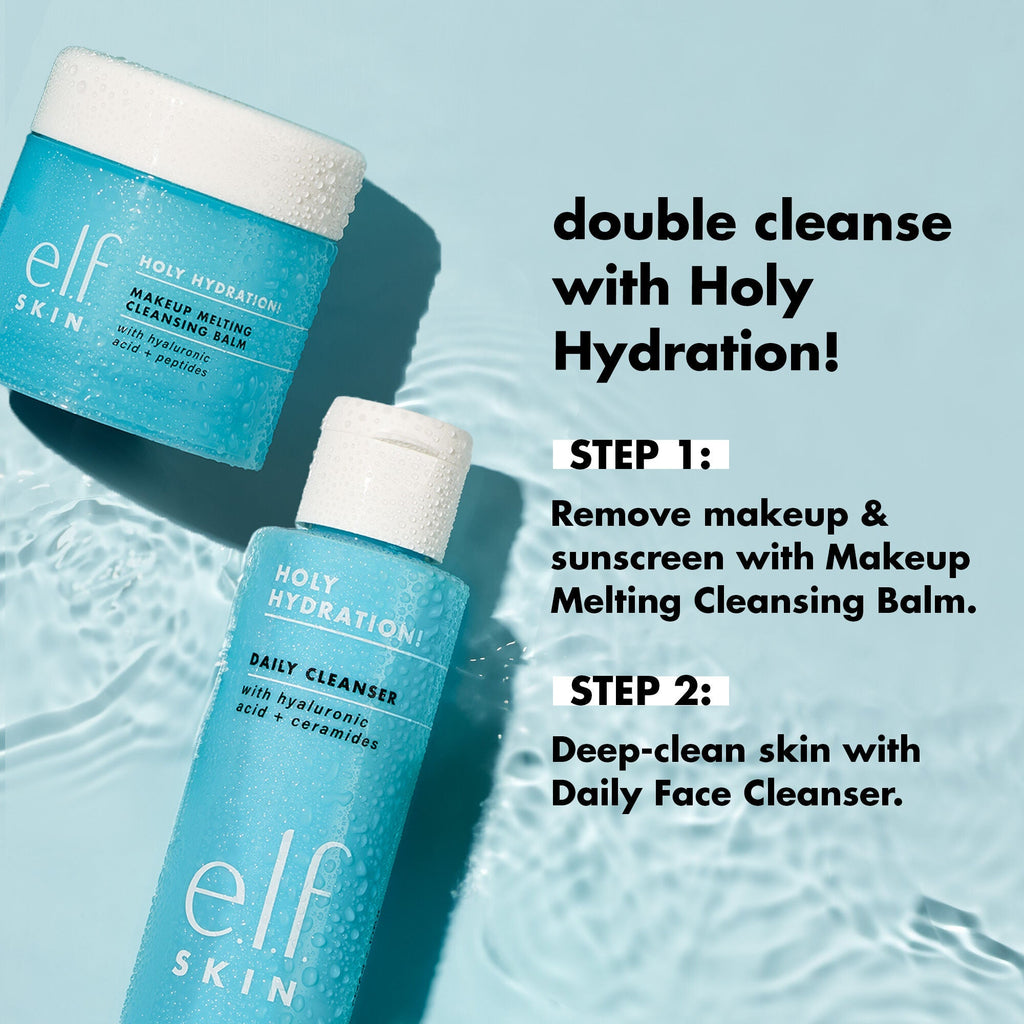 Double cleanse your skin using Holy Hydration! makeup cleansing balm and daily face cleanser