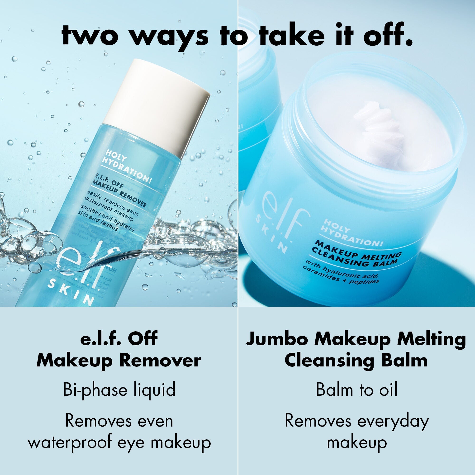 Comparison chart explaining the difference between e.l.f. makeup removers