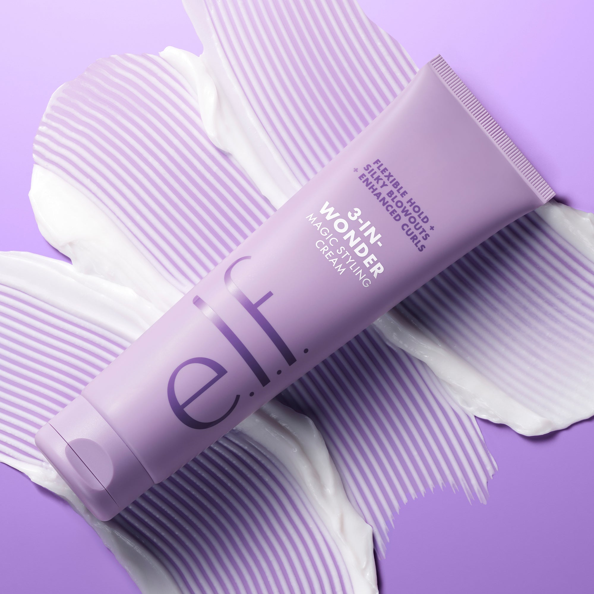 Tube of e.l.f. 3-in-1 Wonder Cream that offers flexible hold, silky blowouts and enhanced curls