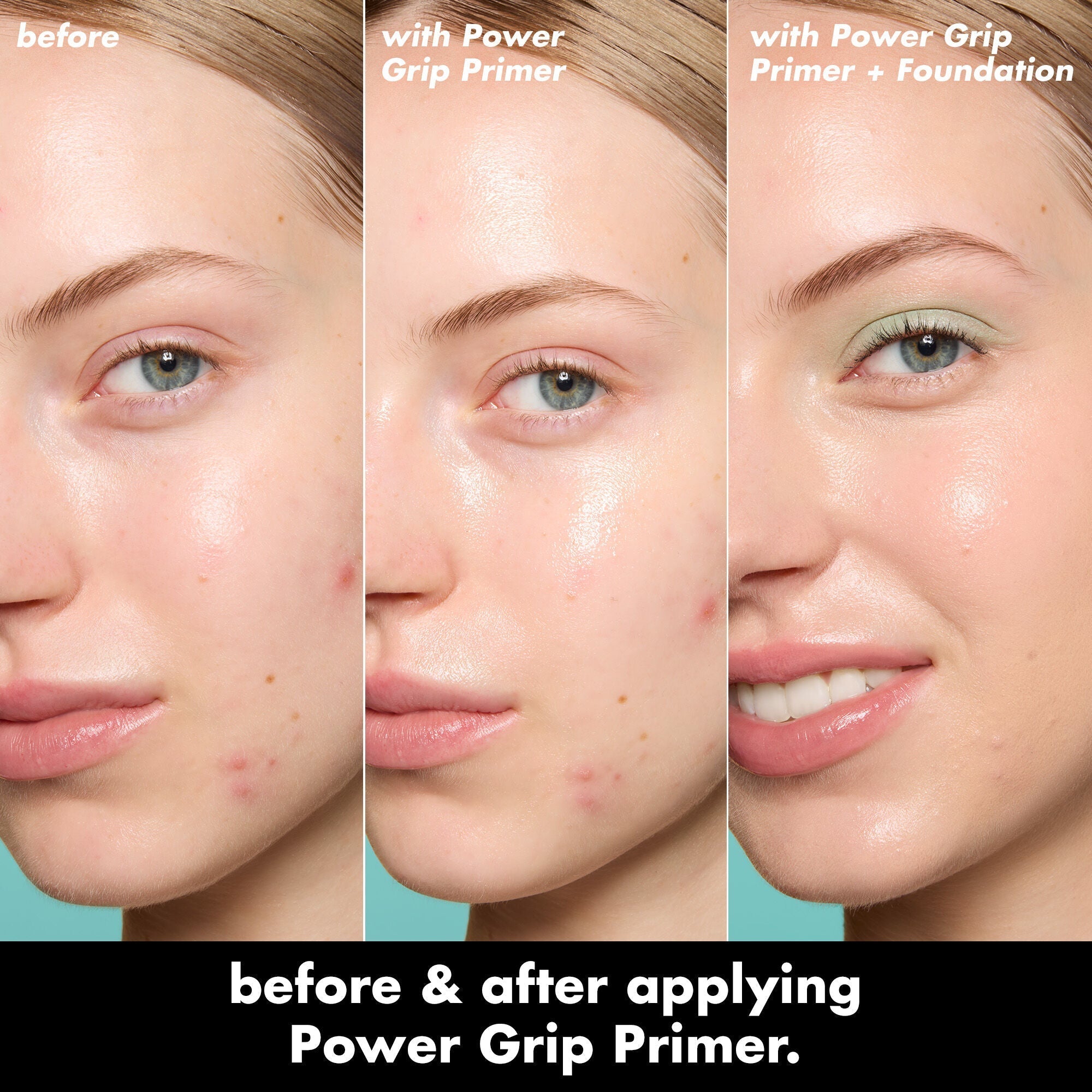 Before and After Applying Power Grip Primer and Foundation on Light Skin Tone