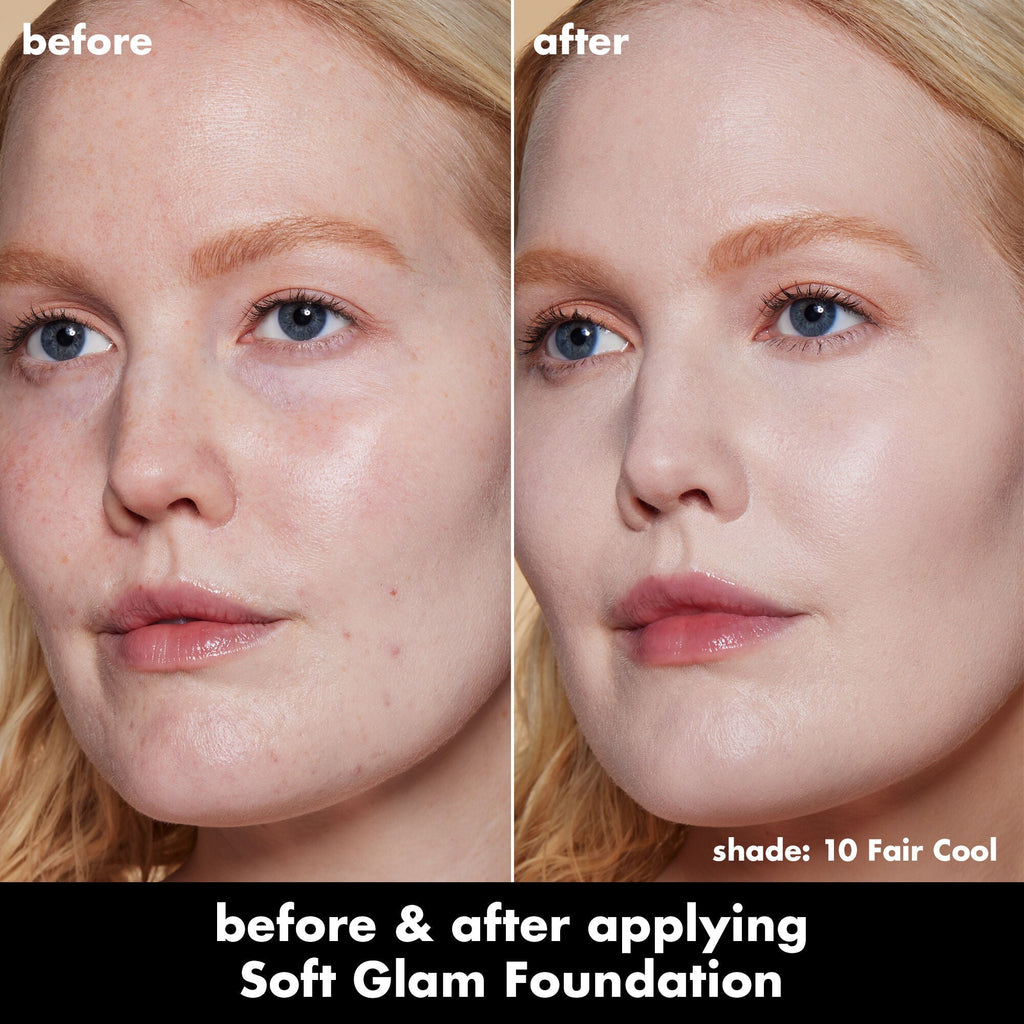 Before and After Applying Soft Glam Foundation Shade 10 Fair Cool