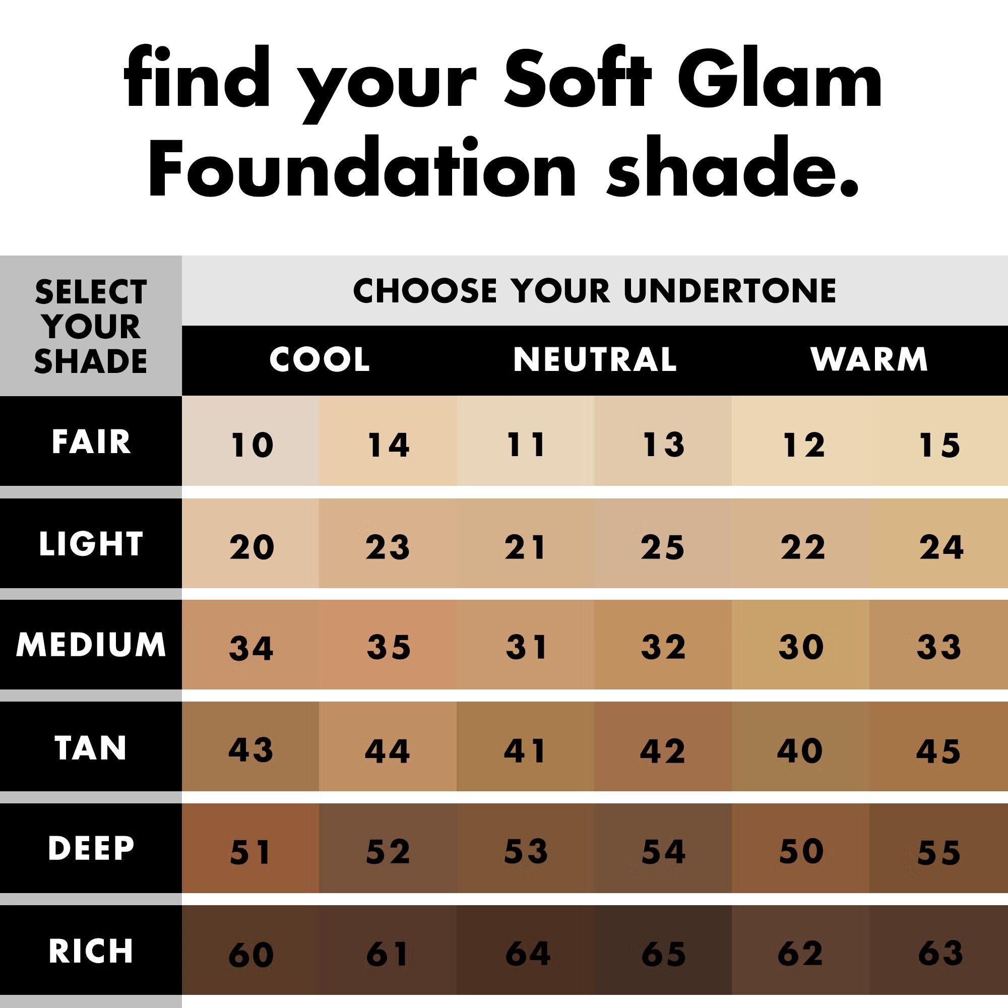 Choose Your Soft Glam Foundation Shade by Undertone and Skin Tone