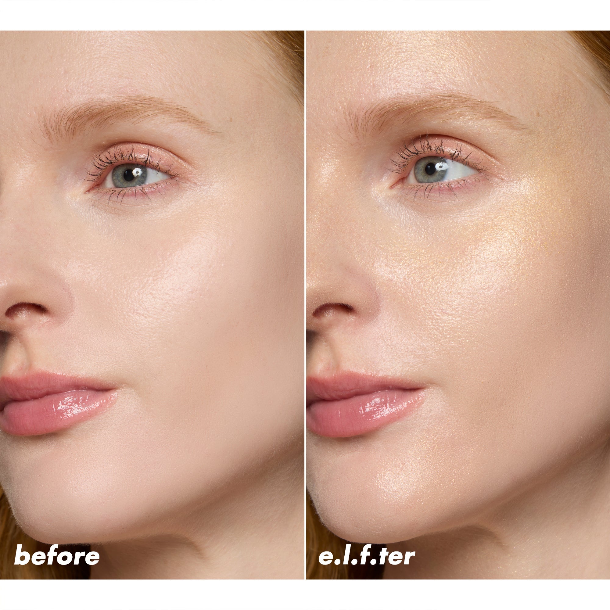 Light skin tone before and after applying Invisi-Stick Glitz SPF 50