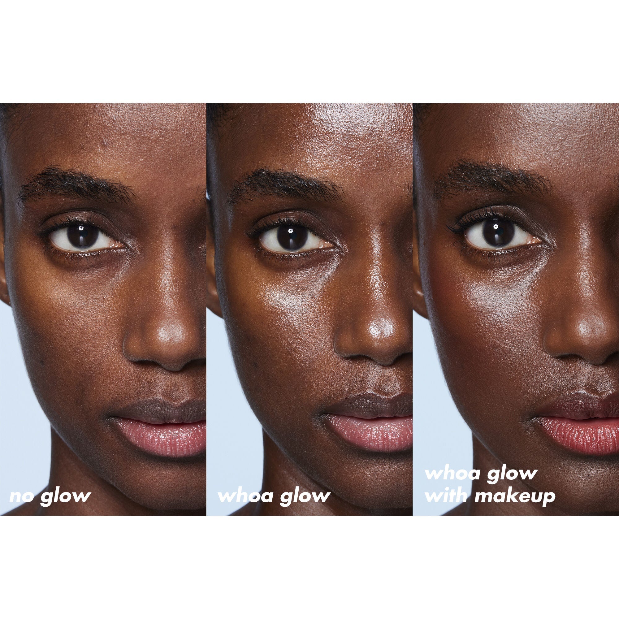 Before and After Applying Whoa Glow as Primer