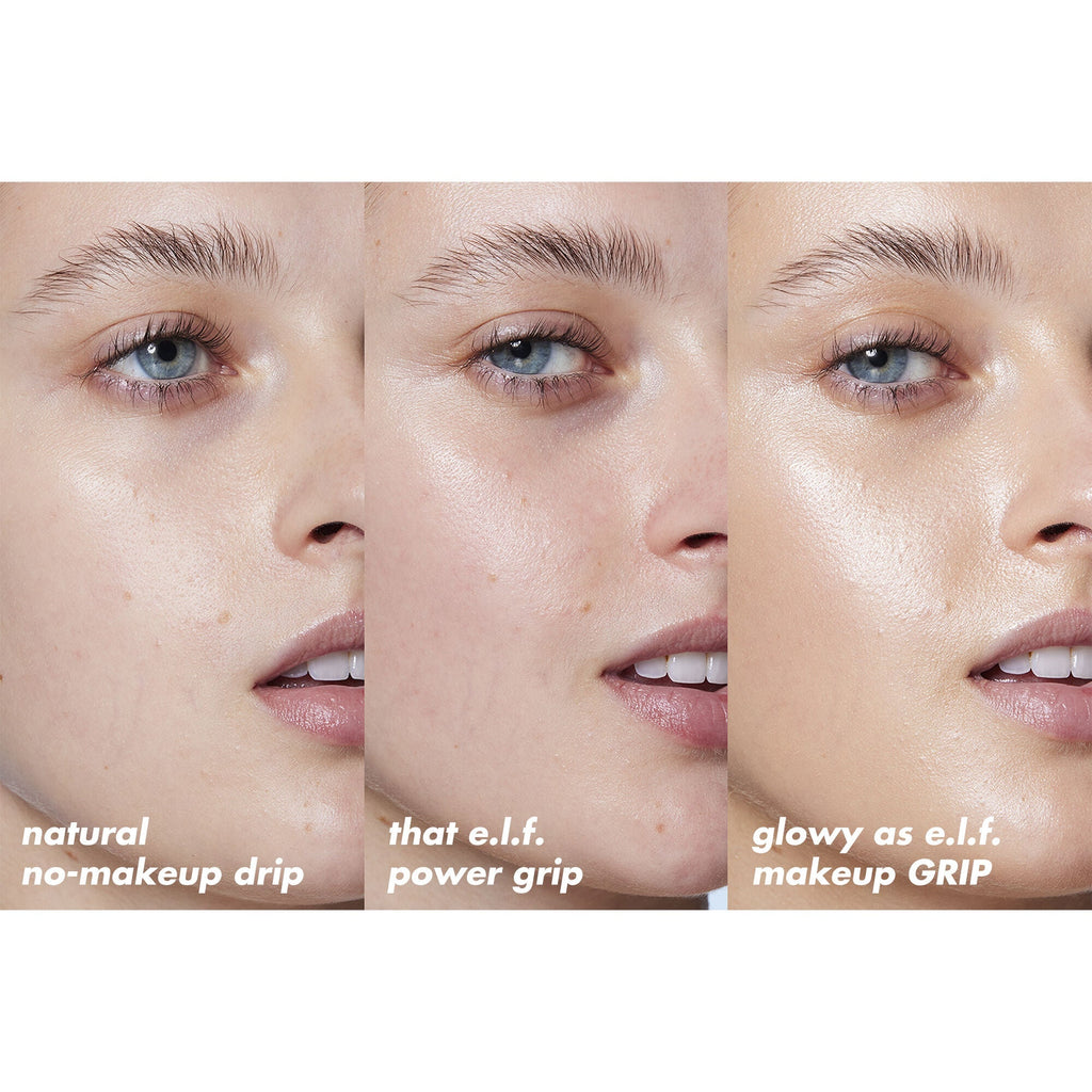 Before and after applying Power Grip Primer + 4% Niacinamide and makeup