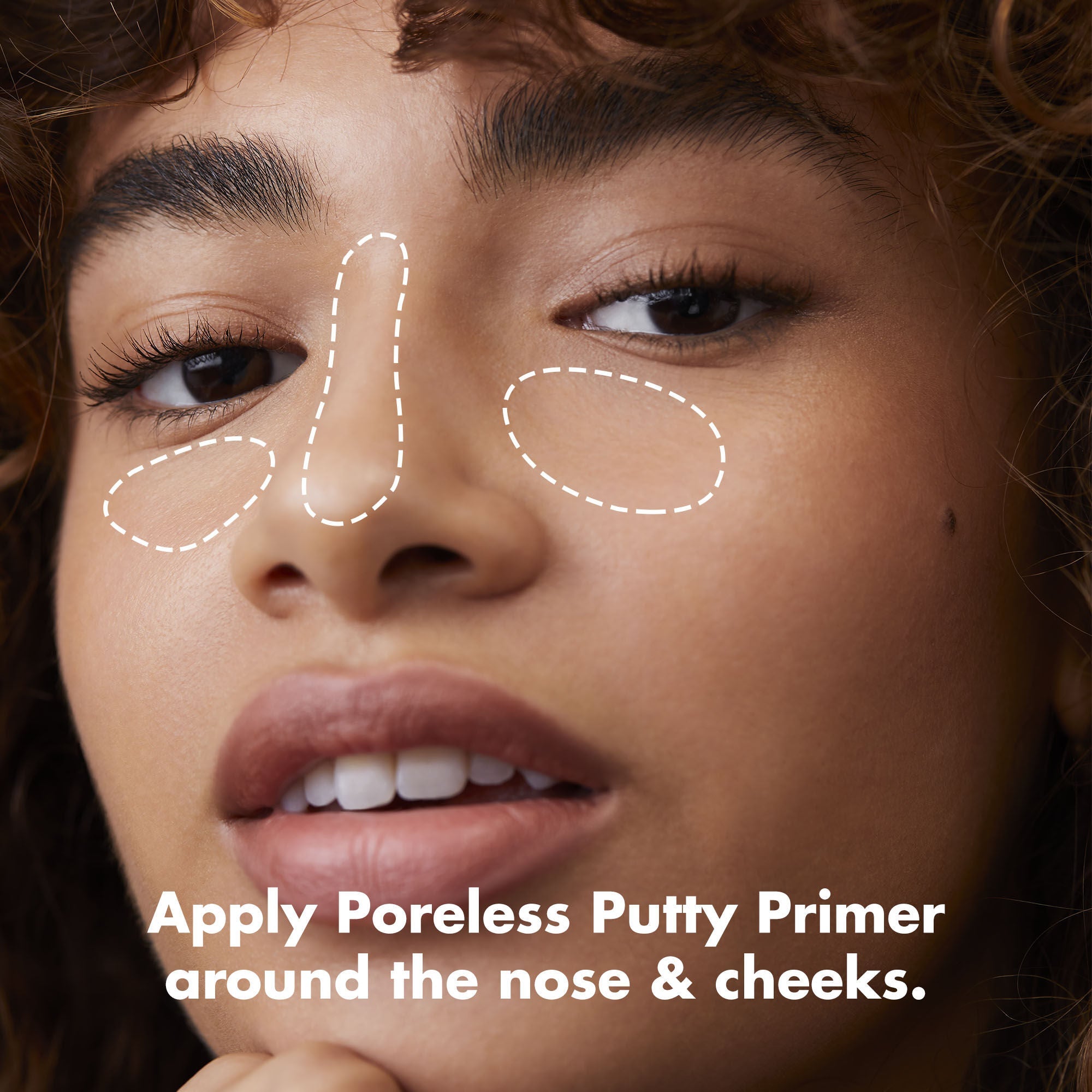 Face Chart for Where to Apply Porelss Putty Primer Around Your Nose and Cheeks
