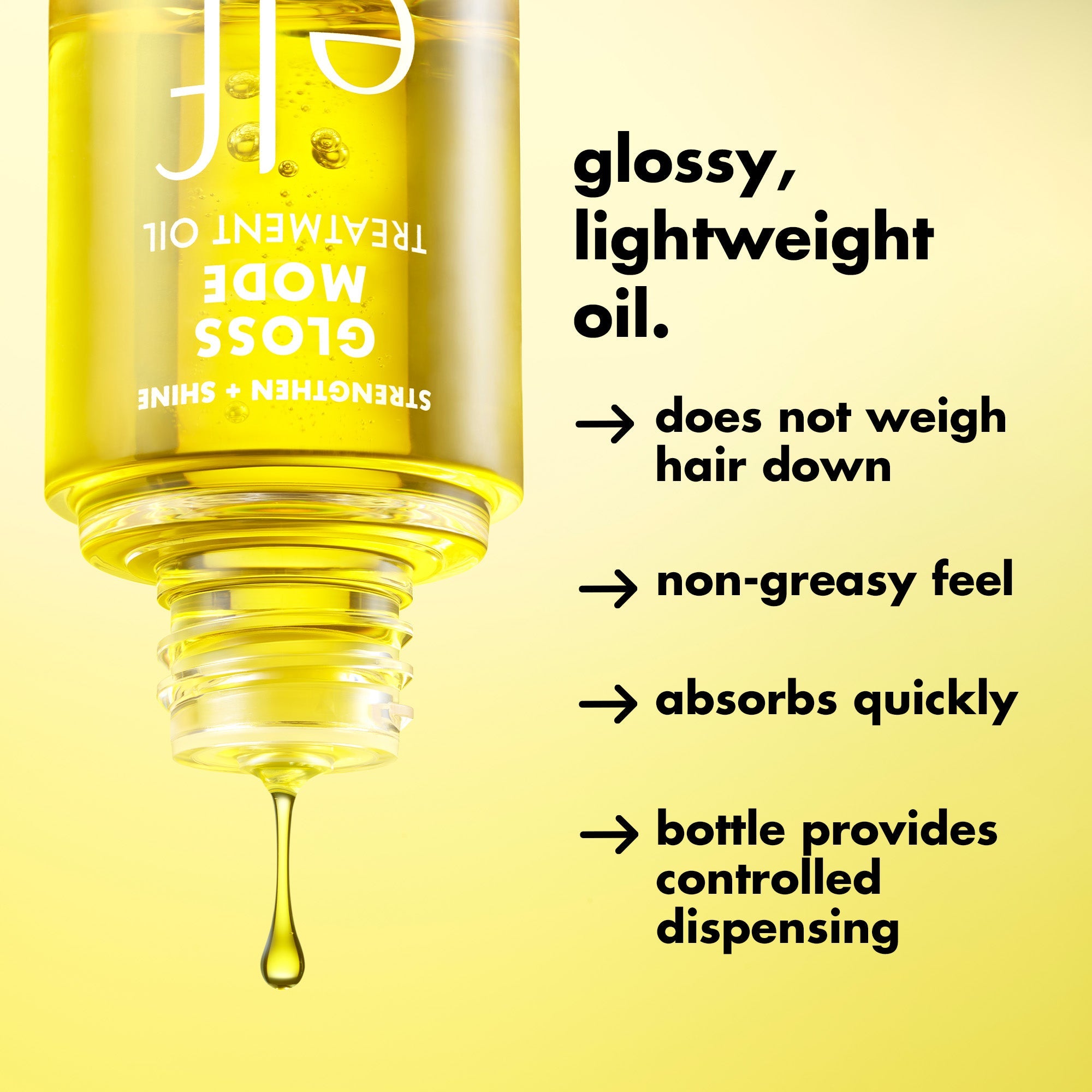 Glossy Lightweight Oil Does Not Weigh Hair Down, Absorbs Quickly and Has a Non Greasy Feel