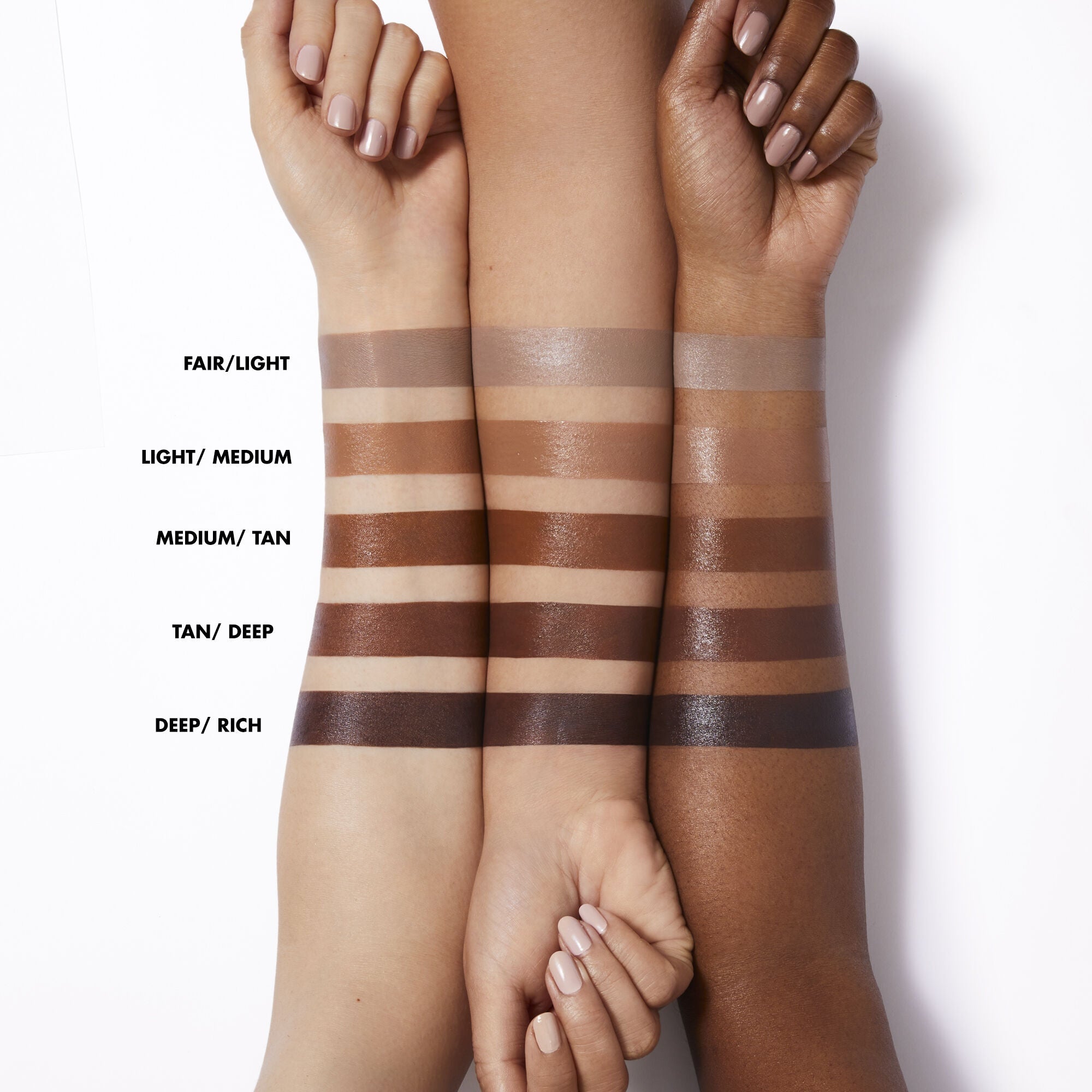 Halo Glow Contour Beauty Wand Arm Shade Swatches on Different Skin