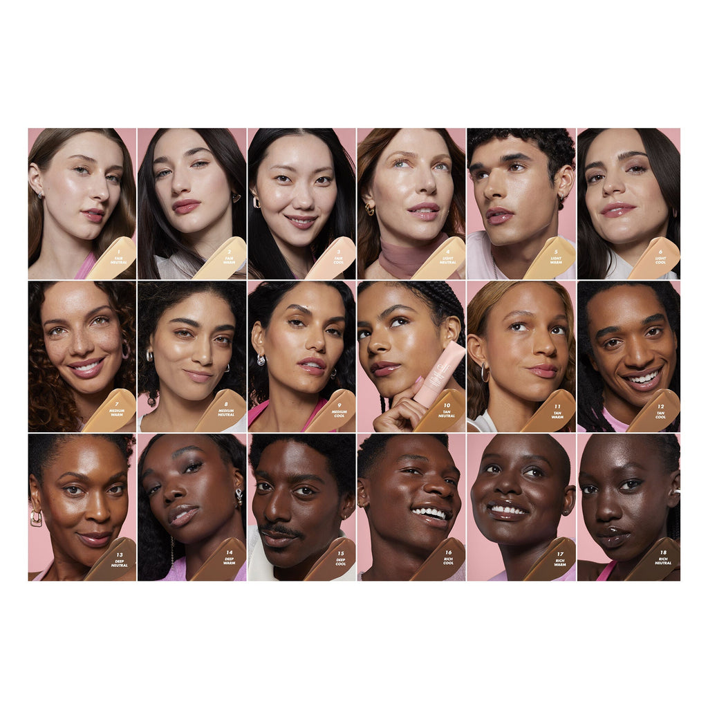 Diverse Skin Tones with Different Shades of Halo Glow Skin Tint SPF 50