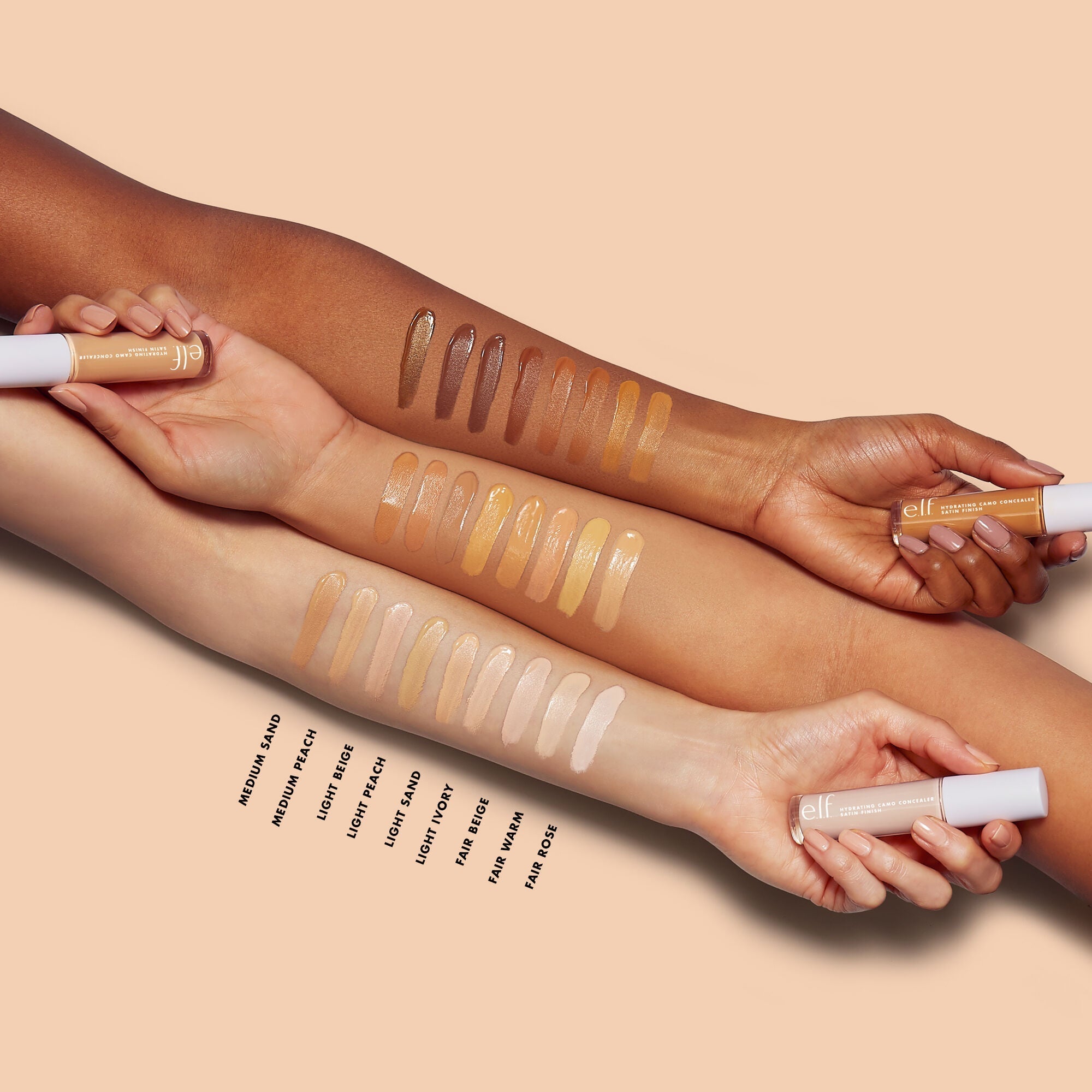 e.l.f. Hydrating Camo Concealer Arm Shade Swatches on Different Skin Tones