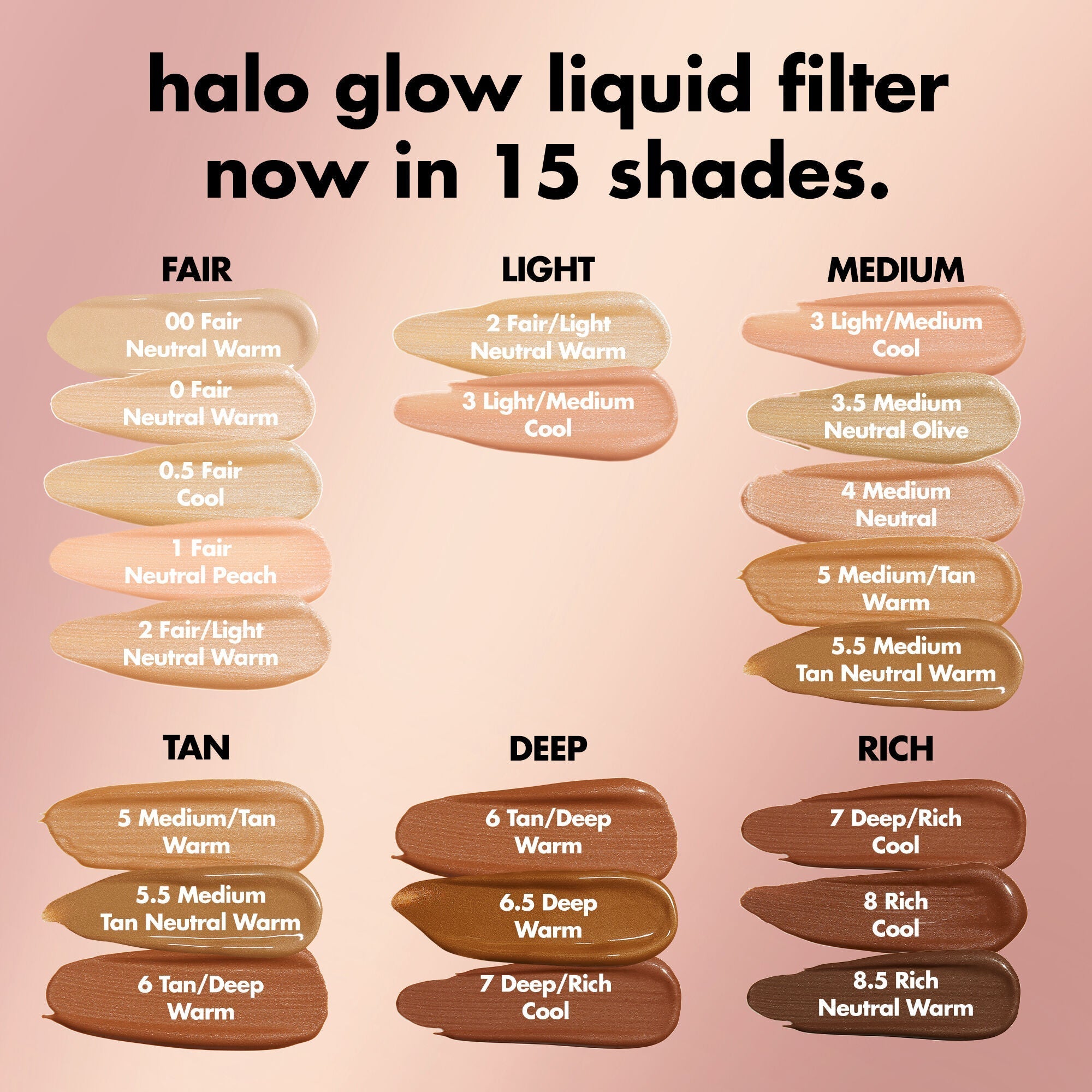 Halo Glow Liquid Filter Shade Chart