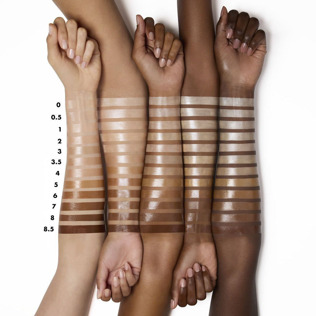 Halo Glow Liquid Filter Arm Swatch Shades on Different Skin Tones